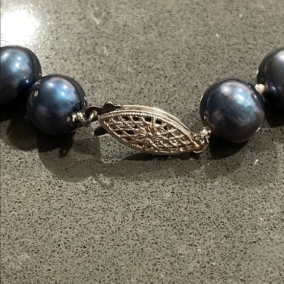 Blue Gray Pearl Necklace with 925 Silver Fish Hook Clasp - Picture 8 of 17